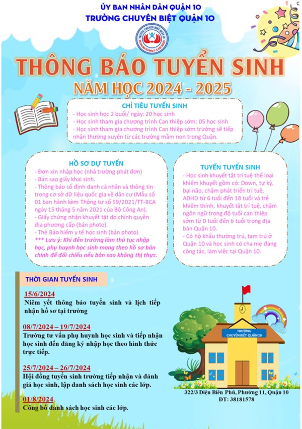 thông báo tuyển sinh năm học 2024 - 2025