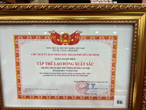 Chúc mừng Nhà Trường THPT Dương Văn Thì đạt danh hiệu Tập thể Lao động xuất sắc năm học 2023- 2024!