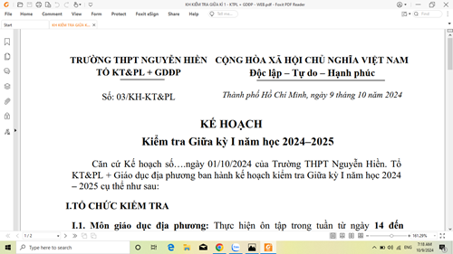 Kế hoạch kiểm tra giữa kì 1 môn Kinh tế và Pháp luật + Giáo dục địa phương