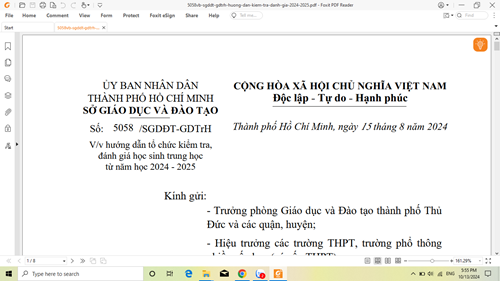 Số: 5058/SGDĐT-GDTrH Thành phố Hồ Chí Minh, ngày 15 tháng 8 năm 2024
V/v hướng dẫn tổ chức kiểm tra,đánh giá học sinh trung học từ năm học 2024 - 2025