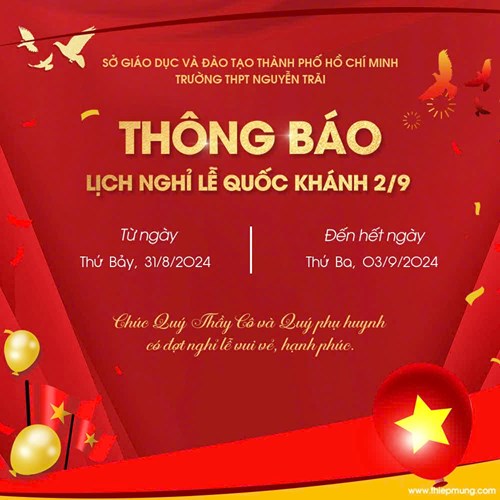Thông báo lịch nghỉ lễ Quốc khánh 2/9