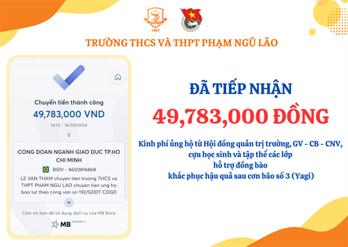 Trường phạm ngũ lão đã tiếp nhận nhiều sẻ chia với đồng bào vùng bão lũ