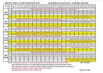 Thông báo: lịch kiểm tra giữa học kỳ 1 - năm học 2024 - 2025