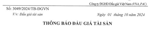 Thông báo đấu giá tài sản