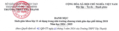 Danh mục Sách giáo khoa lớp 11 sử dụng trong nhà trường chương trình giáo dục phổ thông 2018, Năm học 2024-2025