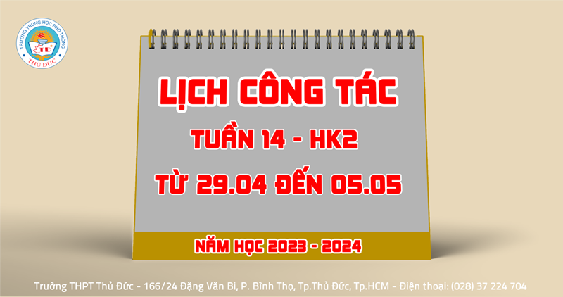 Lịch công tác - Tuần 14 - HK2 - Từ 29.04.2024 đến 05.05.2024