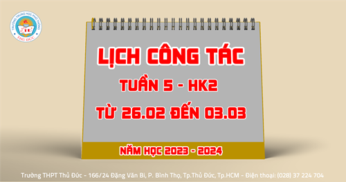 Lịch công tác - Tuần 5 - HK2 - Từ 26.02.2024 đến 03.03.2024