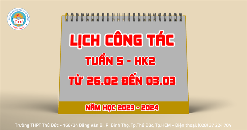Lịch công tác - Tuần 5 - HK2 - Từ 26.02.2024 đến 03.03.2024