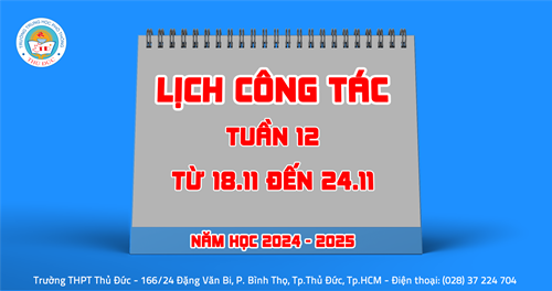 Lịch công tác - Tuần 12 - Từ 18.11.2024 đến 24.11.2024