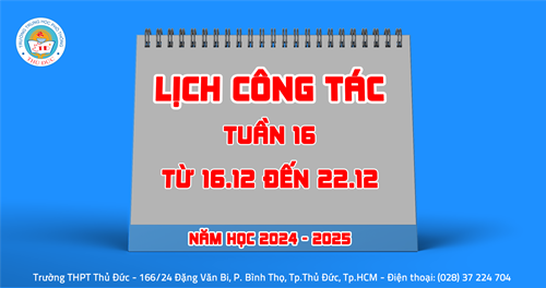 Lịch công tác - Tuần 16 - Từ 16.12.2024 đến 22.12.2024