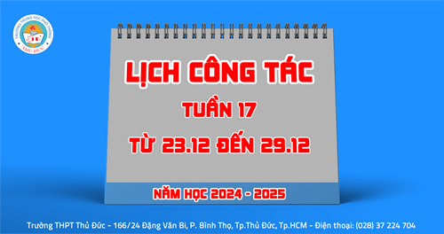 Lịch công tác - Tuần 17 - Từ 23.12.2024 đến 29.12.2024