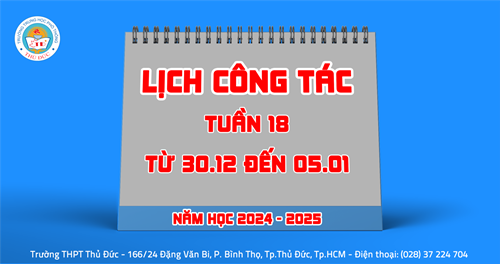 Lịch công tác - Tuần 18 - Từ 30.12.2024 đến 05.01.2024