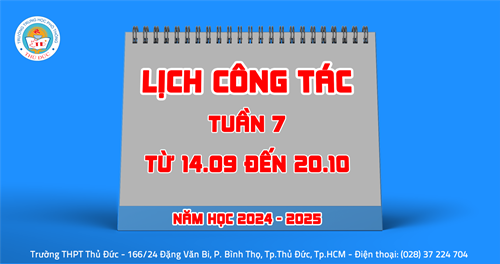 Lịch công tác - Tuần 7 - Từ 14.10.2024 đến 20.10.2024