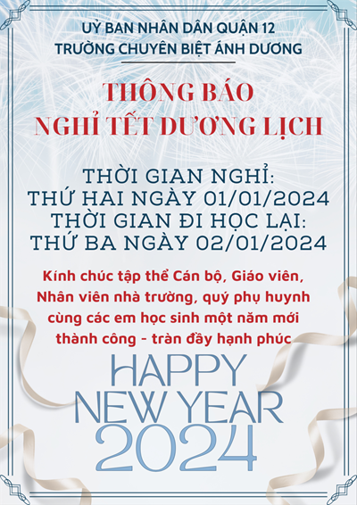 Thông báo nghỉ Tết dương lịch 2024