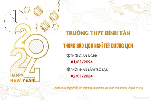 Trường THPT Bình Tân Thông báo lịch nghỉ tết dương lịch