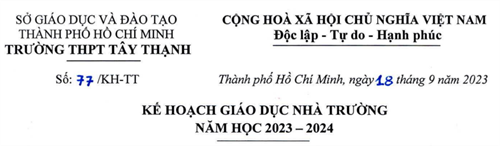Kế hoạch giáo dục nhà Trường năm học 2023 - 2024