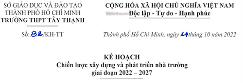 Kế hoạch Chiến lược xây dựng và phát triển nhà Trường giai đoạn 2022 - 2027