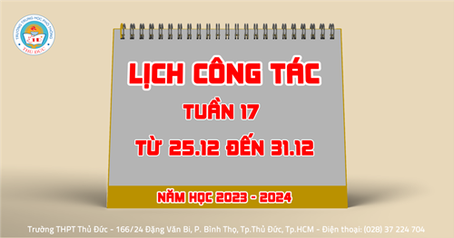 Lịch công tác - Tuần 17 - Từ 25.12.2023 đến 31.12.2023