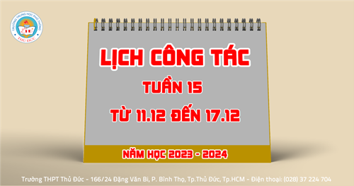 Lịch công tác - Tuần 15 - Từ 11.12.2023 đến 17.12.2023