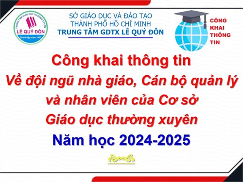 Công khai thông tin Về đội ngũ nhà giáo, Cán bộ quản lý và nhân viên của Cơ sở Giáo dục thường xuyên Năm học 2024-2025