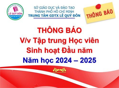 Thông báo về việc tập trung Học viên sinh hoạt đầu năm - Năm học 2024–2025