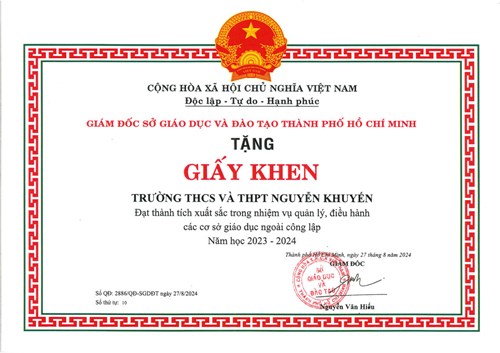 Đơn vị đạt thành tích xuất sắc trong nhiệm vụ quản lý điều hành các cơ sở giáo dục ngoài công lập năm học 2023 - 2024