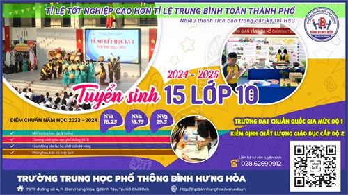 Tuyển sinh 15 lớp 10 năm học : 2024 - 2025