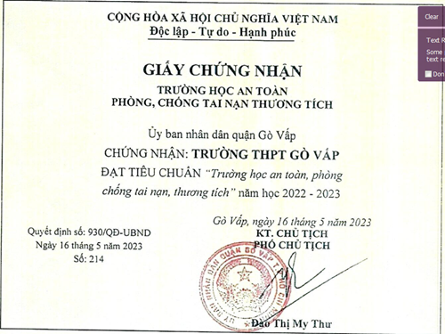 Quyết định về công nhận  Trường học an toàn, phòng chống tai nạn, thương tích   năm học 2022-3023