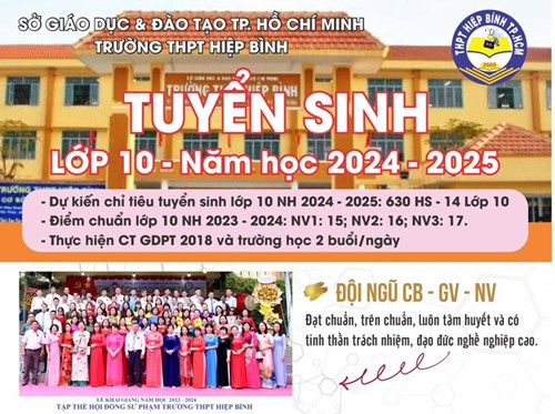 Trường THPT Hiệp Bình tuyển sinh lớp 10 năm học 2024-2025