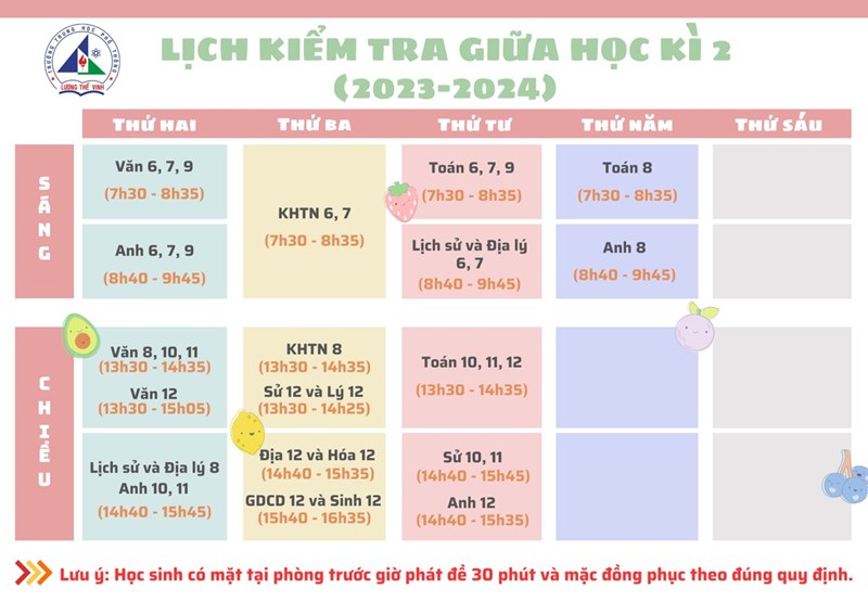 Lịch thi giữa học kỳ 2 ( nh 2023-2024)