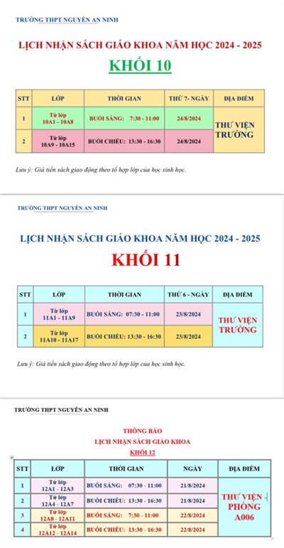 Lịch Nhận Sách Giáo Khoa Năm Học 2024 - 2025