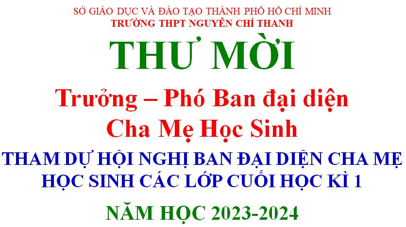 Thư mời Trưởng - Phó Ban Đại diện Cha Mẹ Học sinh