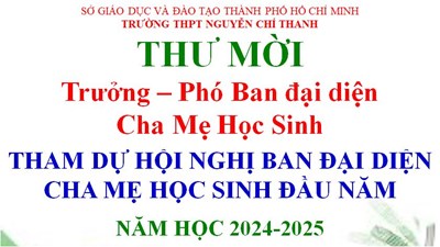 Thư mời Trưởng - Phó Ban đại diện Cha Mẹ Học Sinh - Tham dự Hội nghị Cha Mẹ Học Sinh đầu năm học 2024 - 2025