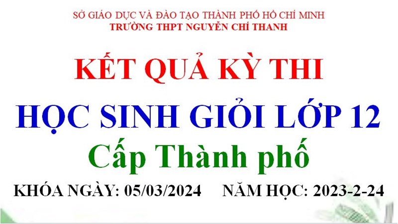 Kết quả kỳ thi học sinh giỏi lớp 12 cấp thành phố