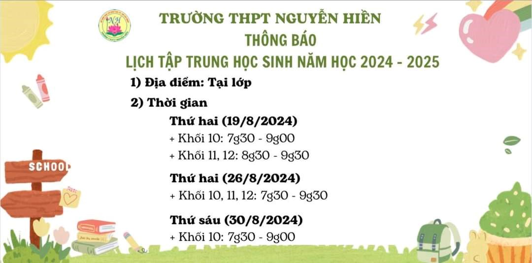 Lịch tập trung học sinh năm học 2024-2025