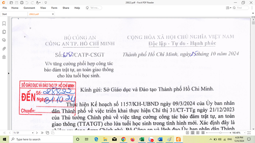 Công văn 28822/SGD&ĐT - V/v tăng cường phối hợp công tác bảo đảm, trật tự, an toàn giao thông cho lứa tuổi học sinh