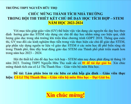 Giải Ba - Hội thi thiết kế chủ đề dạy học tích hợp - STEM