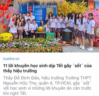 {Báo tuổi trẻ} 11 lời khuyên học sinh dịp Tết gây     sốt     của thầy hiệu trưởng