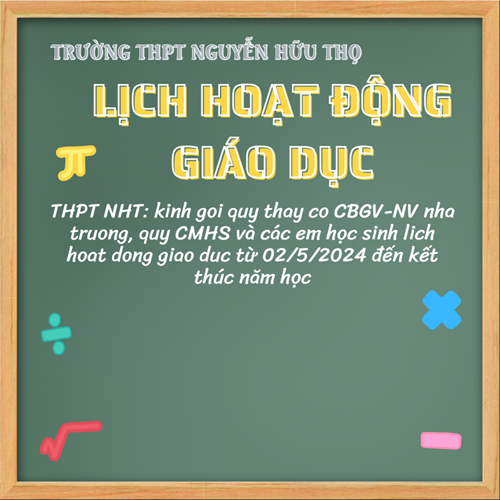 Lịch hoạt động giáo dục từ 02/5/2024 đến kết thúc năm học