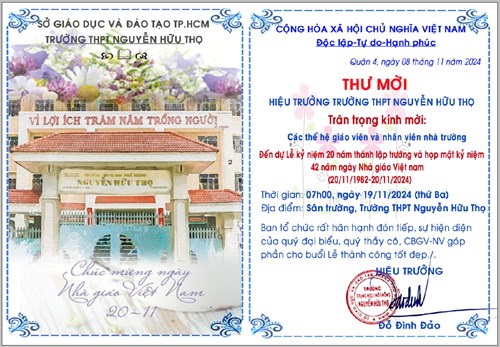 THÔNG BÁO SỐ 1: Thời gian tổ chức lễ kỷ niệm 20 năm thành lập trường.