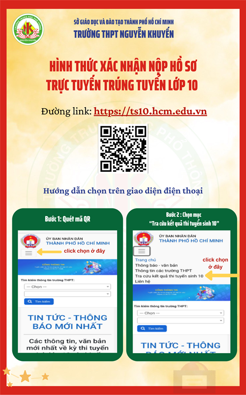 Hình thức xác nhận nộp hồ sơ trực tuyến trúng tuyển lớp 10