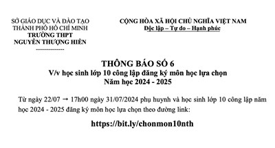 Thông Báo Tuyển Sinh 10 - Thông Báo Số 6