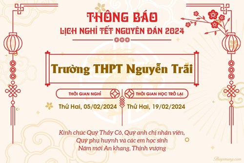 Thông báo lịch nghỉ Tết Nguyên đán 2024