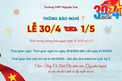 Thông báo lịch nghỉ Lễ 30/4-01/5