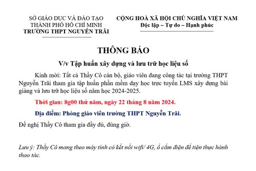 Thông báo tập huấn xây dựng và lưu trữ ngân hàng học liệu số