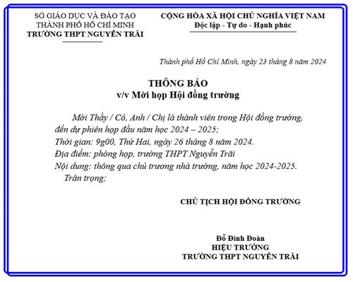 Thông báo về việc mời họp Hội đồng trường