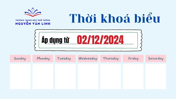 Thời khoá biểu lần 3 - Áp dụng từ 02.12.2024