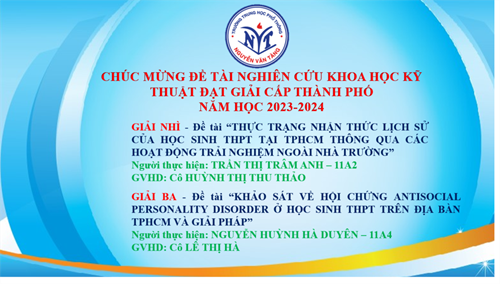 Trường THPT Nguyễn Văn Tăng đạt giải nghiên cứu khoa học kỹ thuật cấp thành phố năm học 2023-2024
