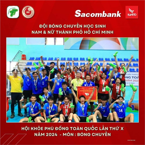 HUY CHƯƠNG BẠC. Đội Bóng chuyền học sinh Nam - Nữ TP. HCM đạt Hạng 2 toàn quốc