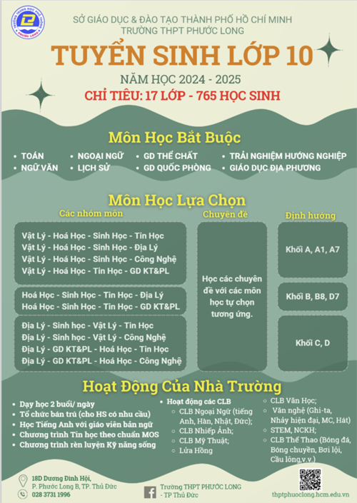Tuyển sinh lớp 10 năm học 2024 - 2025